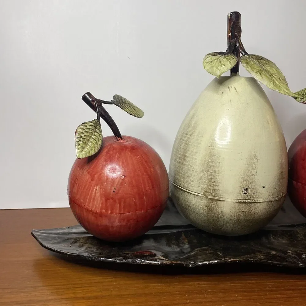 UMA Red Metal Fruit Decorative Sculpture with Platter, 18